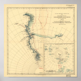 南極観測調査アンティークマップ1909 ポスター
