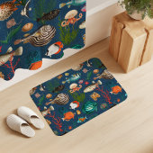 南洋の鮮やかな魚たち マリンブルーの背景に バスマット