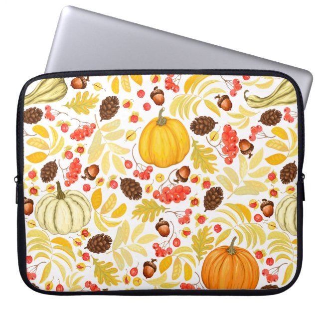 南瓜、どんぐり、秋のはなしき背景  ラップトップスリーブ (正面)