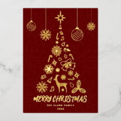 南産暗赤色クリスマスツリー3写真コラージュ 箔シーズンカード (正面)