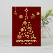 南産暗赤色クリスマスツリー3写真コラージュ 箔シーズンカード (立ち正面)