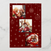 南産暗赤色クリスマスツリー3写真コラージュ 箔シーズンカード (裏面)