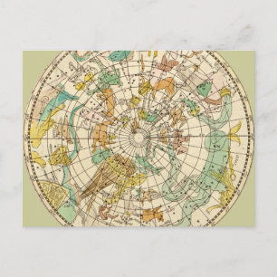 南空の星図と星座の地図 ポストカード