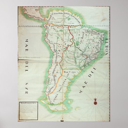 南米の地図， 1777 ポスター (正面)
