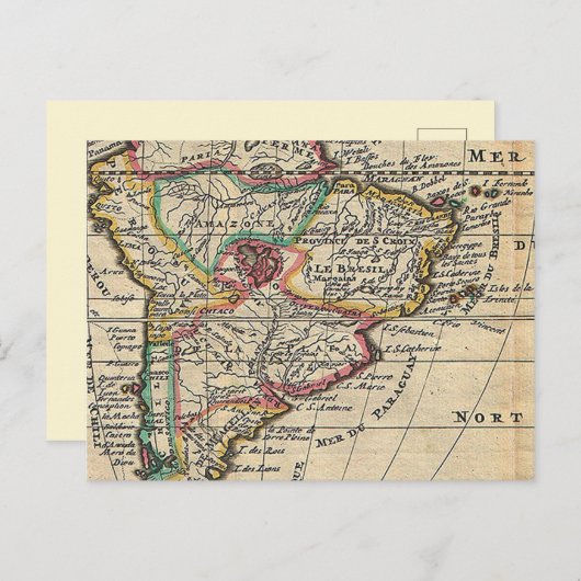 南米の素晴らしいアンティークマップ ポストカード (正面/裏面)