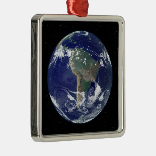 南米を中心とした完全に照らされた地球 メタルオーナメント (右)