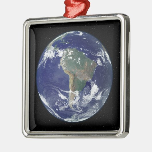 南米を中心とした完全に照らされた地球 メタルオーナメント (左)