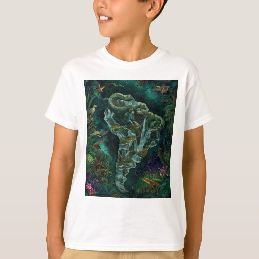 南米ジャングルの野生生物の幻想地図 Tシャツ (正面)