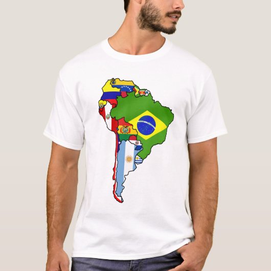 南米地図の南米国旗 Tシャツ (正面)