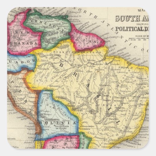 南米地図 スクエアシール (正面)
