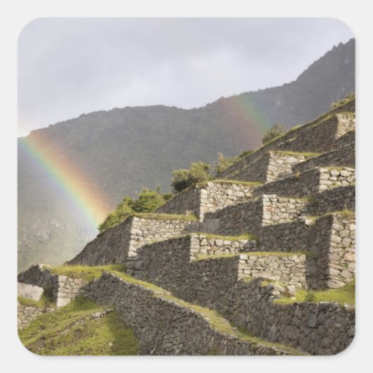 南米、ペルー、Machu Picchu。虹がかかっています スクエアシール (正面)