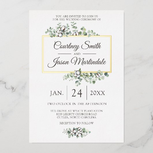 南素朴綿ボルボタニッ結婚クス 箔招待状 (正面)