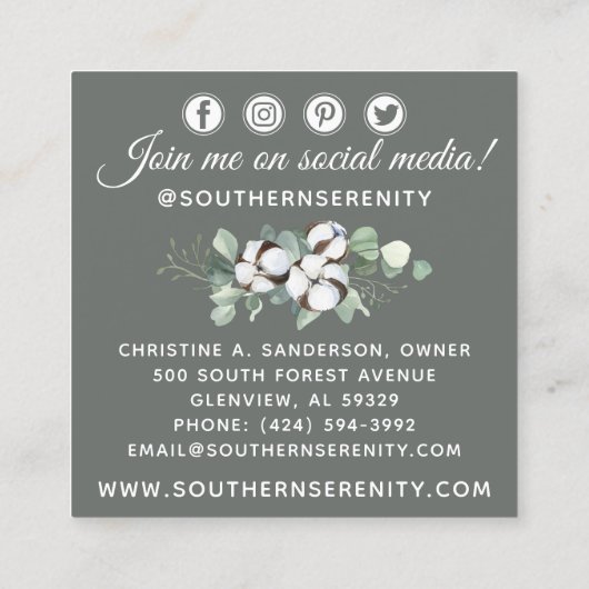 南素朴綿・植物系ソーシャルメディア スクエア名刺 (裏面)