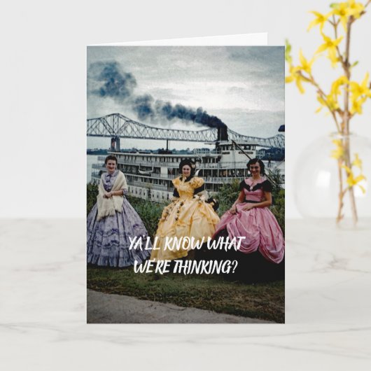 南美女の女性の蒸気船の舟の誕生日 カード (黄色い花)