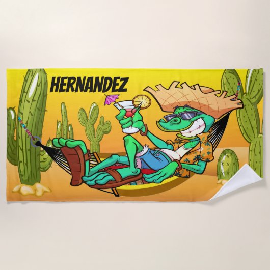 南西おもしろいイグアナビーチタオル ビーチタオル (正面)