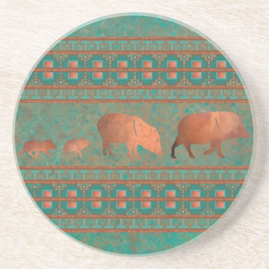 南西おもしろいジャベリーナファミリーコッパーティール（緑がかった色） コースター (正面)