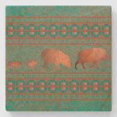 南西おもしろいジャベリーナファミリーコッパーティール(緑がかった色) ストーンコースター (正面)