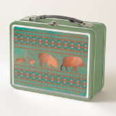 南西おもしろいジャベリーナファミリーコッパーティール（緑がかった色） メタルランチボックス (正面)