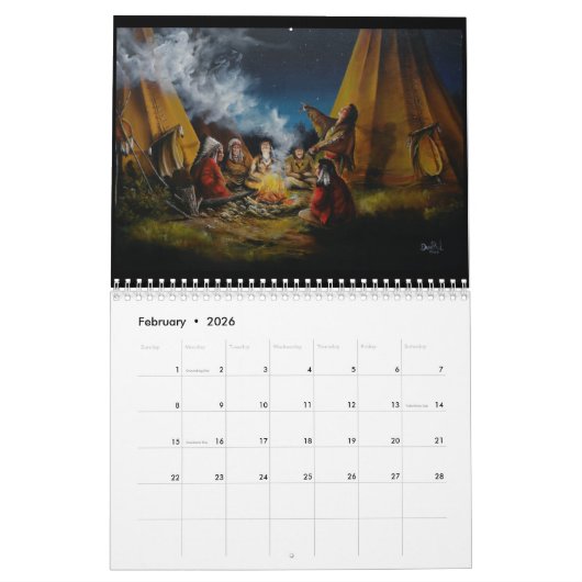 南西および先住民のアメリカインディアンのアートカレンダー カレンダー (2月 2026)