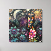 南西お洒落コヨーテ動物フローラ太陽ムーン キャンバスプリント (正面)