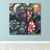 南西お洒落コヨーテ動物フローラ太陽ムーン キャンバスプリント (インサイチュ (ウッドフロア))