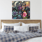 南西お洒落コヨーテ動物フローラ太陽ムーン キャンバスプリント (インサイチュ (寝室))