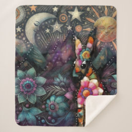南西お洒落コヨーテ動物フローラ太陽ムーン シェルパブランケット