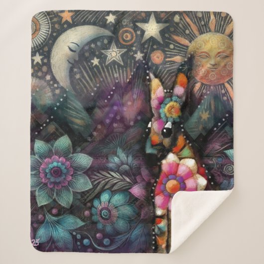 南西お洒落コヨーテ動物フローラ太陽ムーン シェルパブランケット (正面)