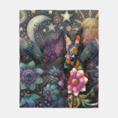 南西お洒落コヨーテ動物フローラ太陽ムーン フリースブランケット (正面)