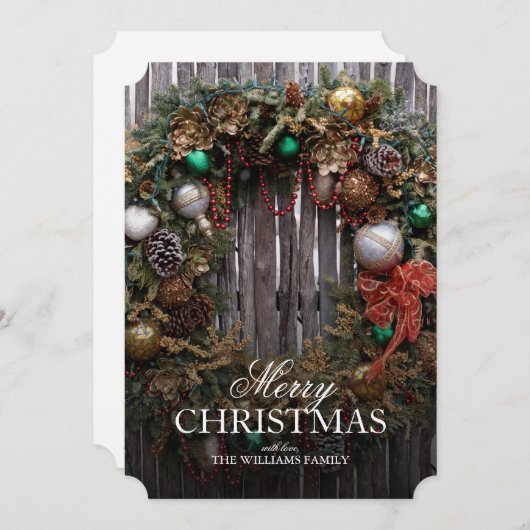 南西のクリスマス – クラシックリースとオーナメント シーズンカード (正面/裏面)