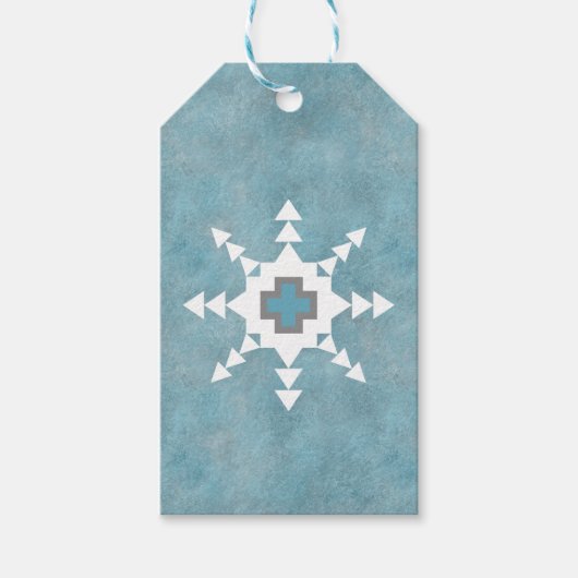 南西の冬のスノーフレークブルーとホワイト ギフトタグ (正面)