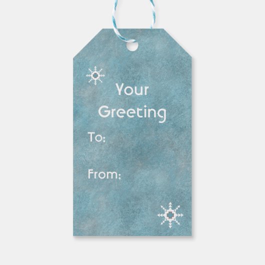 南西の冬のスノーフレークブルーとホワイト ギフトタグ (裏面)