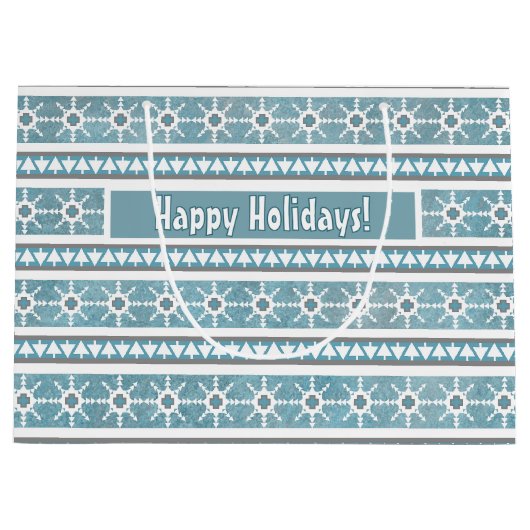 南西の冬の雪と松の木の青 ラージペーパーバッグ (正面)