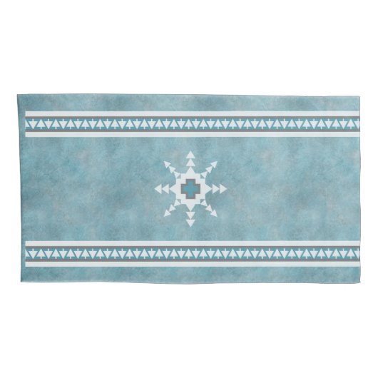 南西の冬の雪と松の木の青 枕カバー (裏面-右)