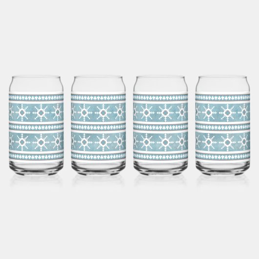 南西の冬の雪片ブルーとホワイト ガラス缶 (正面)