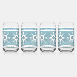 南西の冬の雪片ブルーとホワイト ガラス缶