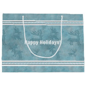 南西の冬の鹿と幾何学的な松の青 ラージペーパーバッグ (裏面)