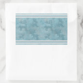 南西の冬の鹿と松の青と白 長方形シール (バッグ)