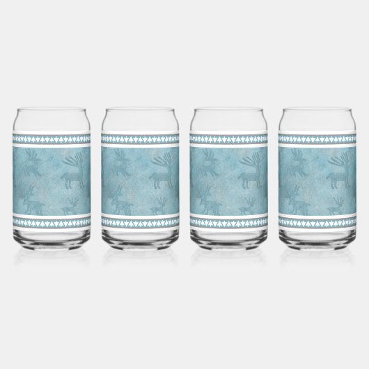 南西の冬の鹿の石文字ブルーとホワイト ガラス缶 (右)