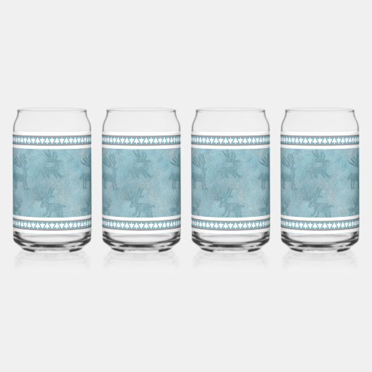 南西の冬の鹿の石文字ブルーとホワイト ガラス缶 (正面)