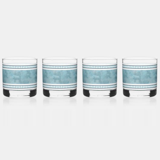 南西の冬の鹿の青と白 ウイスキーグラス (裏面)