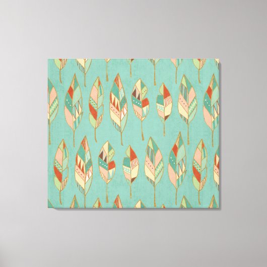南西の図形ステップ |水彩の羽毛パターン キャンバスプリント (正面)