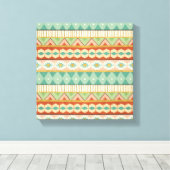 南西の図形ステップ |水彩の部族のパターン キャンバスプリント (インサイチュ (ウッドフロア))