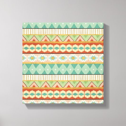 南西の図形ステップ |水彩の部族のパターン キャンバスプリント (正面)