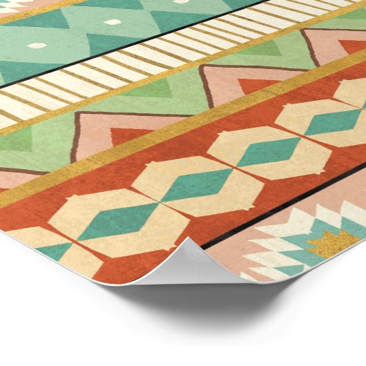 南西の図形ステップ |水彩の部族のパターン ポスター (角)