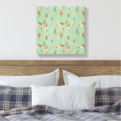 南西の図形ステップ |緑の羽毛パターン キャンバスプリント (インサイチュ (寝室))