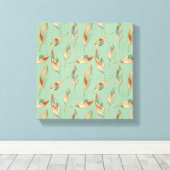 南西の図形ステップ |緑の羽毛パターン キャンバスプリント (インサイチュ (ウッドフロア))