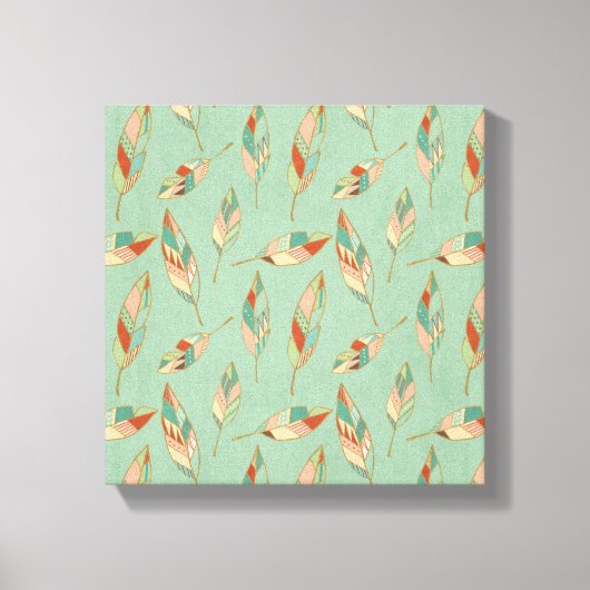 南西の図形ステップ |緑の羽毛パターン キャンバスプリント (正面)