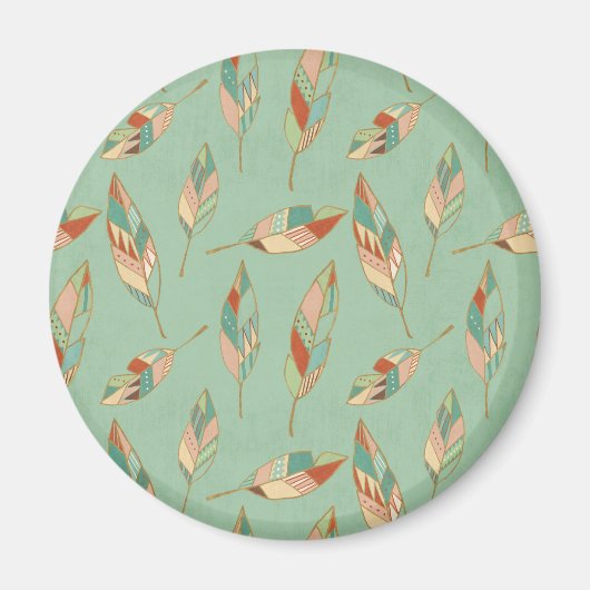 南西の図形ステップ |緑の羽毛パターン マグネット (正面)