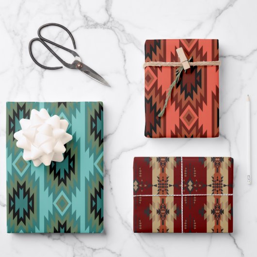 南西の夢：幾何学的なパターンのグラフィック ラッピングペーパーシート (正面)